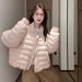 girl Ligh Oxygen Pink Down Jacke For Women Winer New Swee Syle Amosphere Simple Solid Color Turn-Down Collar Coon_ecoleips.com
