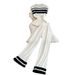 Women's Clothing sleeveless slim fit knitted top two piece suit casual high waist slim straight wide leg pants_ecoleips.com