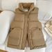 Down Cotton Vest Women's Short 2024 Autumn and Winter New Korean Style Waistcoat Waist Tie Thickened Sleeveless Cotton Vest_ecoleips.com