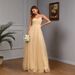 Elegant Sweet & Sexy Strapless Glitter Dress - Layered Bodycon Midi Dress With V-Neck & Waist Cinching - Champagne_ecoleips.com