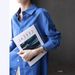 French-style Blue Polo Collar Sun Protection Shirt Women, Loose Casual For Spring And Summer, Long-sleeved Thin_ecoleips.com