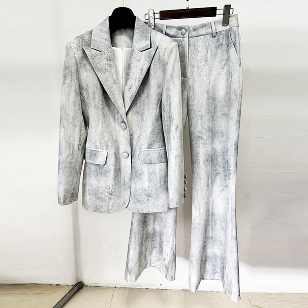 Women's Clothing Early Spring New Tie Dye Print Slim Fit Mid Length Suit Jacket Trousers Suit Two Piece Suit_ecoleips.com