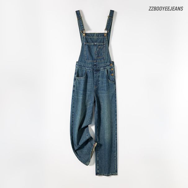 All-cotton Turkish Denim Overalls, European And American Style, High-waisted Workwear Straight-leg Casual Jeans Women,_ecoleips.com