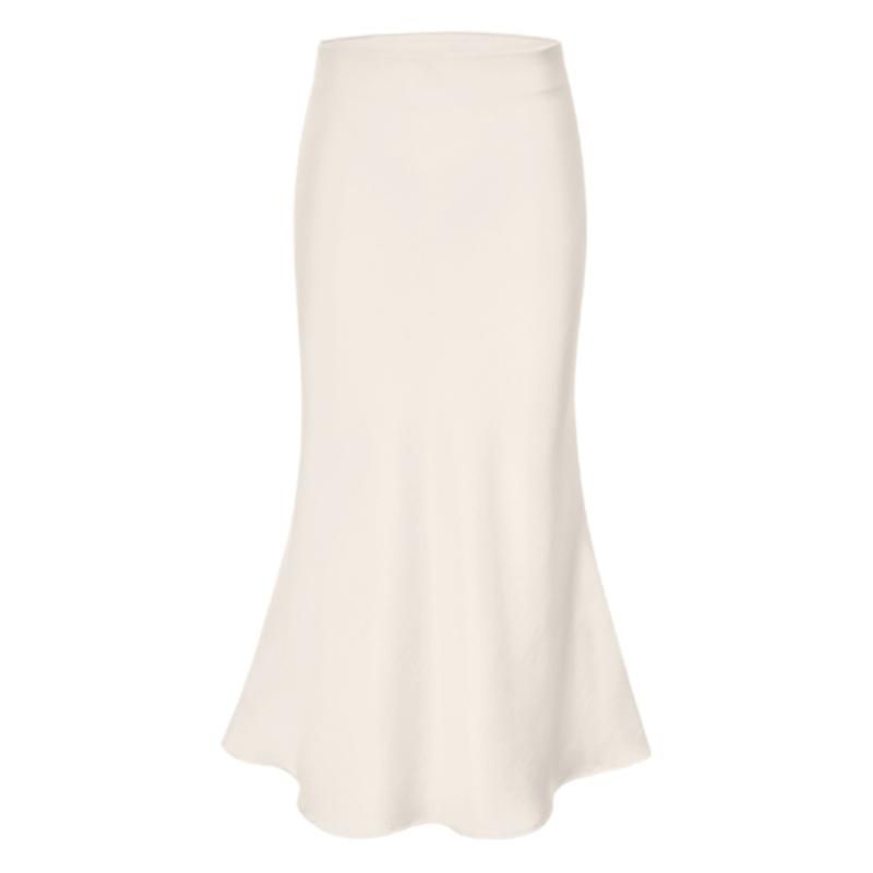 Elegant Satin Acetate High-Waisted A-Line Skirt With Stretchy Waistband - Flowy Midi Skirt For Women, French-Inspired Office & Casual Wear_ecoleips.com