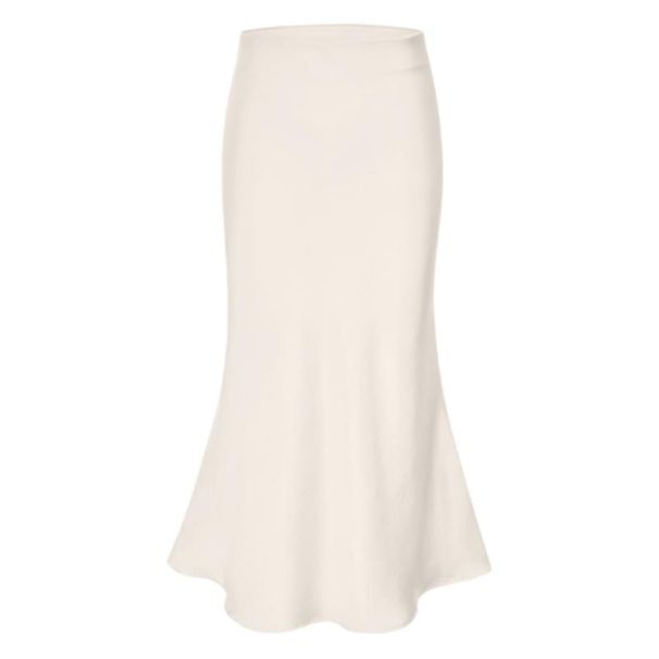 Elegant Satin Acetate High-Waisted A-Line Skirt With Stretchy Waistband - Flowy Midi Skirt For Women, French-Inspired Office & Casual Wear_ecoleips.com