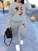 Female Autumn And Winter Hip-hop Casual Street Face Portrait Pattern Printed Round Neck Sweatshirt+sports Pants Warm Suit-613_ecoleips.com