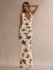 Fashionable Halter Neck Sleeveless Maxi Dress Backless Tie Waist Printed Fishtail Silhouette Women's Dress_ecoleips.com