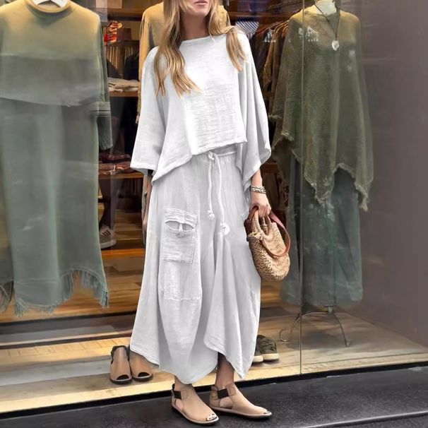 K New Women's Casual Solid Color Loose Skirt Two-piece Set_ecoleips.com