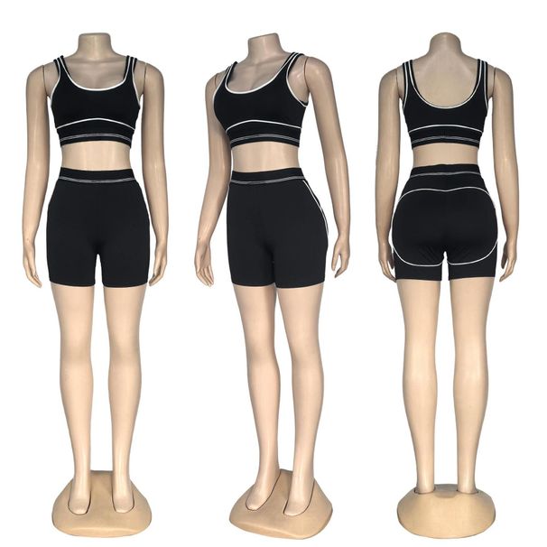 Women's Clothing High Waisted Embroidered Letter Fitness Yoga Shorts Vest Set High Elasticity Hip Lifting Fashionable Women's Clothing 7 Colors_ecoleips.com
