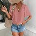 Women's Summer V-Neck Short Sleeve Blouse With Jacquard Lace Trim - Comfortable Loose Fit Casual Top_ecoleips.com