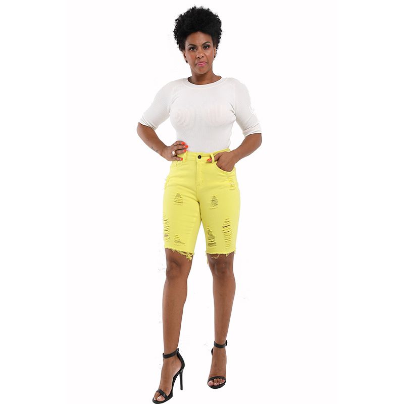 Women's Clothing Candy Color Hole Large Size Women's Jeans_ecoleips.com