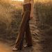Western Fringe Bell Bottom Pants For Women – Vintage Suede Flared Trousers (Polyester, Mid-Rise, Boho Chic, S-Xxl)_ecoleips.com