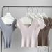 Women's Clothing Breathable Ribbed Knit Top – Flattering V-Neck Short Sleeve Blouse For Women_ecoleips.com