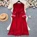 Bohemian Vacation Dress – Flowy A-Line Midi Dress With Tie Waist & Fringe Detail (Beige/Burgundy/White/Black, One Size)_ecoleips.com