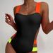 New Colorful European And American Style Hot Girl Block One-Piece Swimsuit For Women, Backless Patchwork Contrast Color_ecoleips.com