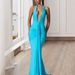 Elegant Halter Neck Sleeveless Backless Long Dress For Women Solid Color Sexy Deep V_ecoleips.com