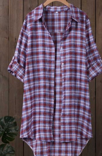 Spring Vintage Loose Long Women's Shirt Casual Slimming Plus Size Plaid Shirt_ecoleips.com