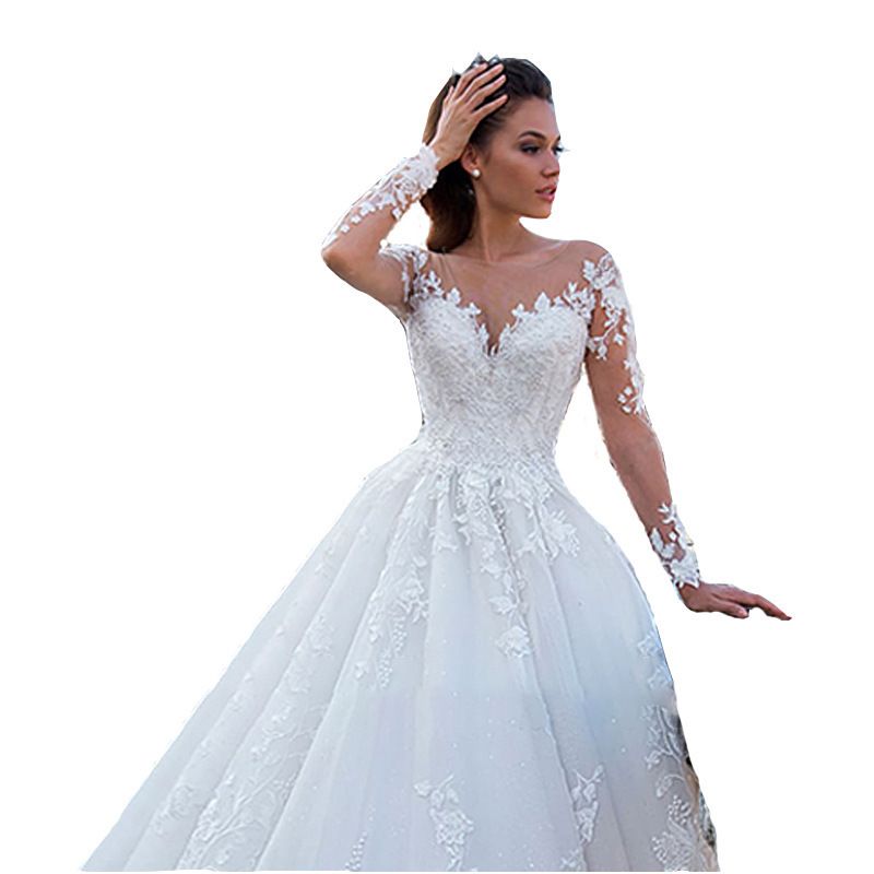 2026 New Style Solid Color Wedding Dress Deep V Neck European American Long Sleeves Women's Clothing Party Wear_ecoleips.com