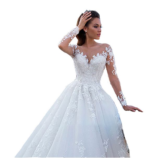 2026 New Style Solid Color Wedding Dress Deep V Neck European American Long Sleeves Women's Clothing Party Wear_ecoleips.com