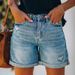 Women's Clothing Casual Washed Denim Shorts Straight Leg Pants Torn Hole Design Polyester Fiber Shorts_ecoleips.com