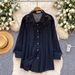 French Style Embroidered Openwork Breathable Blouse, Long Sleeved, Loose Fitting, Versatile, Workwear Cardigan, Blue Top._ecoleips.com