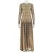 Retro Slimming Women's Dress Elegant Slightly Sheer a Line Print round Neck Long Sleeves_ecoleips.com