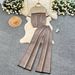 Women's Clothing Two Piece Suit For Women In Summer Fashionable Color Matching Round Neck Short Sleeved Top High Waist Wide Leg Straight Pants Suit_ecoleips.com