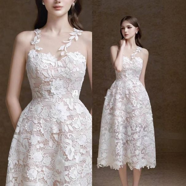 Women's Clothing New Heavy Water Soluble Three Dimensional White Lace Long Skirt Engagement Dress_ecoleips.com