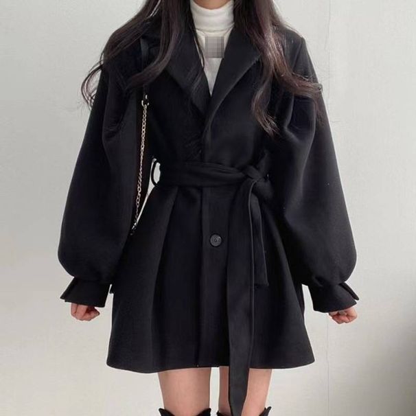 Women's Clothing Elegant Audrey-Inspired Wool Blend Coat – Belted Waist & Mid-Length For Petite Women_ecoleips.com