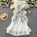 Elegant V Neck Printed Dress For Women Tie Waist Ruffle Sleeve Slimming Long Summer Commuting Resort Style_ecoleips.com