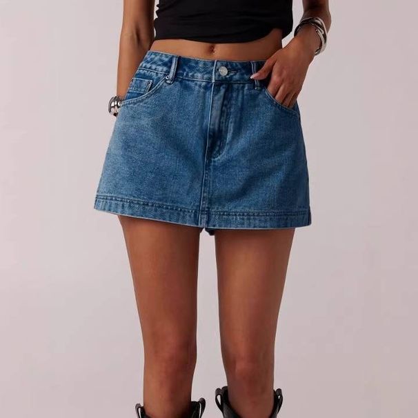 Women's High-Waisted A-Line Denim Skirts And Pants Thin Summer Polyester Cotton Casual Fashion_ecoleips.com