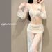 Women's Slim Fit Bikini Swimsuit Four Piece Set Pure Sexy Long Sleeve Top With Lace Detailing Hot Spring Swimsuit_ecoleips.com