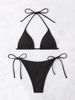 Ribbed Halter Tie String Bikini Set Women Solid Triangle Two Piece Swimsuit Side Tie Cheeky High Cut Bathing Suit Summer Beach Swimwear_ecoleips.com