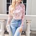 Women's Clothing Pullover High Collar Long Sleeved Lace Floral Mesh Bottoming Shirt T Shirt Female_ecoleips.com