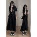 New Black Short-sleeved Plus-size High-end Slimming Dress, Summer Pajamas For Women, Over-the-knee Long Skirt, Trendy_ecoleips.com