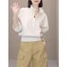 Spring Thickened Fleece Short Gray Sweatshirt For Women, High-end Stand-up Collar, Half-zip, Niche Oversize Jacket_ecoleips.com