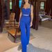 Women's Clothing new summer sexy suspenders solid color high waist slim straight pants suit_ecoleips.com