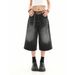 Women's Clothing Summer High Street Loose Silhouette Washed Distressed Seven Point Denim Shorts Design Wide Leg Mid Length Pants_ecoleips.com