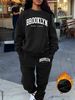 Women's Autumn/Winter Hip Hop Casual Street Brooklyn New York Letter Printed Round Neck Sweatshirt+Sweatpants Warm Set-649_ecoleips.com
