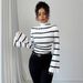 Women's Striped Knit Top - Stand Collar Long Sleeve Casual Shirt (Breathable Cotton, Spring Summer Essential, Comfort Fit)_ecoleips.com