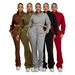 Women's Stylish Half-Zip Cropped Fleece Hoodie With Flared Pants Lounge Two-Piece Set_ecoleips.com