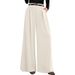 High-Waisted Wide Leg Dress Pants - Flowy Polyester Office Trousers With Pockets For Women (Black/Grey/Beige/Caramel/Pink/Navy, S-XXL)_ecoleips.com