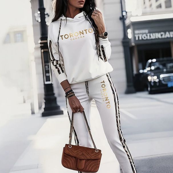 Unisex Golden Toronto Print Hoodie with Side Stripes Casual Streetwear Tracksuit Set Complete Coordinated Set Women's Clothing_ecoleips.com