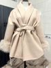 women's fur coat – oversized lapel winter jacket (light gray/black/white, sxl)_ecoleips.com