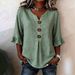 Women's Clothing Women's V Neck Button Top Style Cotton Linen Summer For Formal & Casual For Women Slim Fit Casual T-Shirt_ecoleips.com