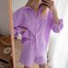 Women's Clothing Versatile Shirt Elastic Waist Shorts Cotton Linen Two Piece Set_ecoleips.com