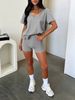 Women's Clothing Short Sleeve V Neck Casual Temperament Solid Color Fashion Suit_ecoleips.com