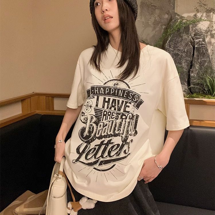 Women's Printed Letter Cotton T-Shirt Short Sleeved Loose Top Spring/Summer_ecoleips.com