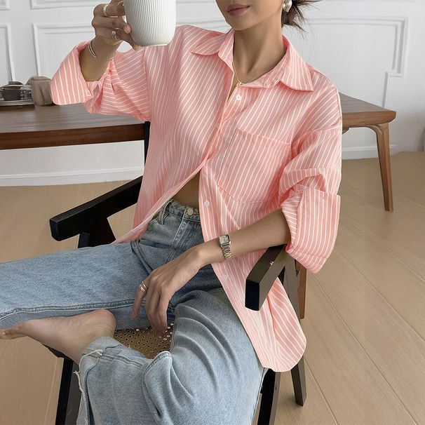 Women's Striped Shirt Casual Vacation Style Long Sleeved Fashion Autumn/Winter Collection_ecoleips.com