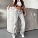 Women's Clothing Retro High Waist Washed Distressed Hot Girl Jeans Women's Back Leg Holes Design Wide Leg Pants_ecoleips.com